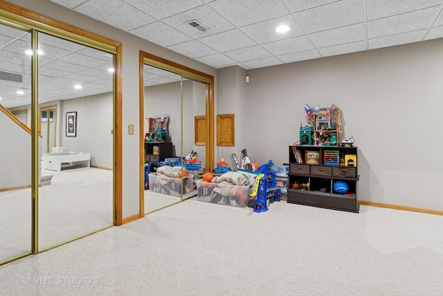 16 Rock River Ct, Naperville, IL 60565 - finished basement with carpet flooring, recessed lighting, a paneled ceiling, and baseboards
