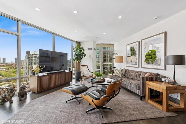 510 W Erie St Unit 1606, Chicago, IL 60654 - living area with floor to ceiling windows, wood finished floors, and recessed lighting