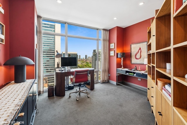 510 W Erie St Unit 1606, Chicago, IL 60654 - office area featuring expansive windows, carpet flooring, recessed lighting, and baseboards