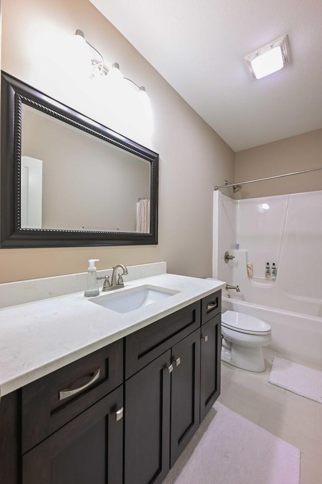 full bathroom with vanity, toilet, and bathing tub / shower combination