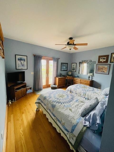 1976 E 24th Rd, Ransom, IL 60470 - bedroom featuring access to outside, light wood-style floors, french doors, and a ceiling fan