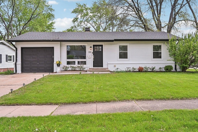 700 Delphia Ave, Elk Grove Village, IL 60007 - single story home featuring a garage, driveway, a front lawn, and a chimney