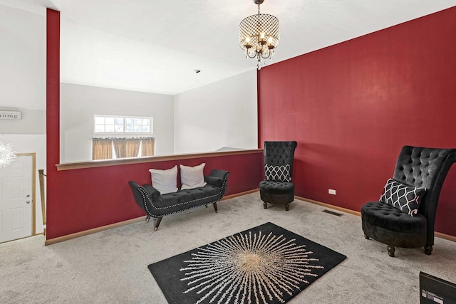 21628 Dogwood Rd Unit 120-3, Matteson, IL 60443 - living area featuring carpet flooring, a chandelier, and baseboards