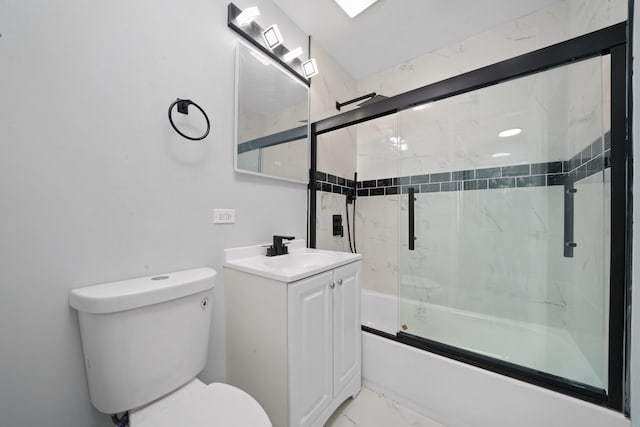 631 Fenton Ave, Romeoville, IL 60446 - bathroom with marble look tile flooring, bath / shower combo with glass door, toilet, and vanity