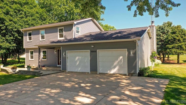 48W142 Milnamow Dr, Maple Park, IL 60151 - view of front of house with driveway, a garage, a front lawn, and a chimney