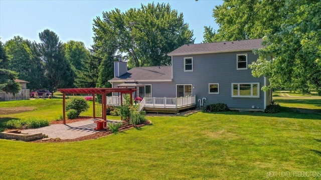 48W142 Milnamow Dr, Maple Park, IL 60151 - rear view of property featuring a pergola, a deck, a chimney, and a yard