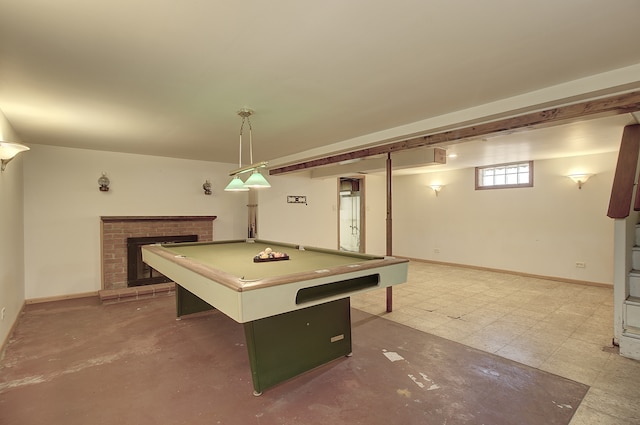 512 S Hebbard St, Joliet, IL 60433 - playroom with a brick fireplace, baseboards, and billiards table