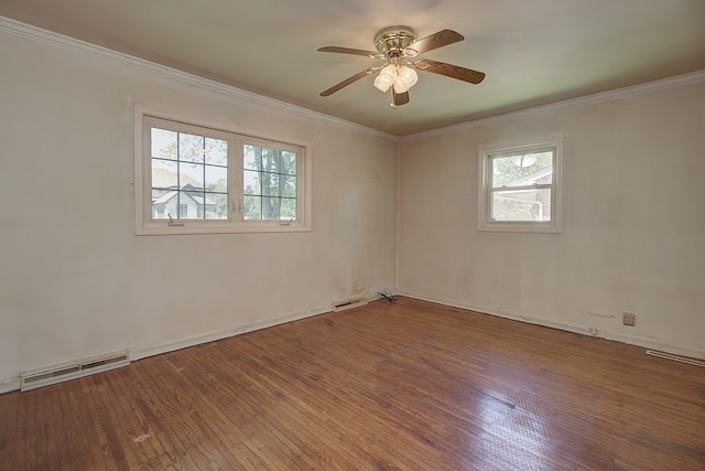 512 S Hebbard St, Joliet, IL 60433 - empty room with healthy amount of natural light, wood finished floors, a ceiling fan, and crown molding