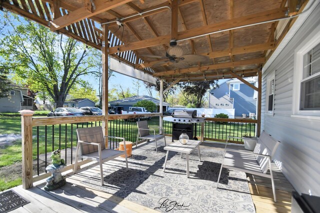 3816 N Washington St, Westmont, IL 60559 - wooden deck with a ceiling fan, grilling area, and a yard