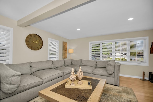 3816 N Washington St, Westmont, IL 60559 - living area featuring wood finished floors, recessed lighting, and beam ceiling