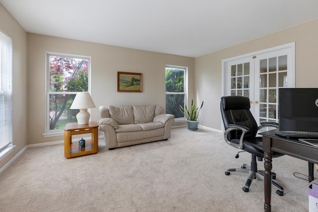 726 W Trl, Grayslake, IL 60030 - home office with french doors, carpet flooring, baseboards, and healthy amount of natural light