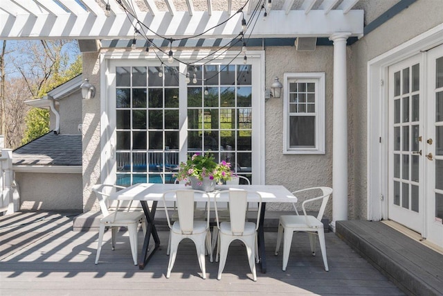 794 Dean Ave, Highland Park, IL 60035 - wooden deck featuring french doors, a pergola, and outdoor dining space
