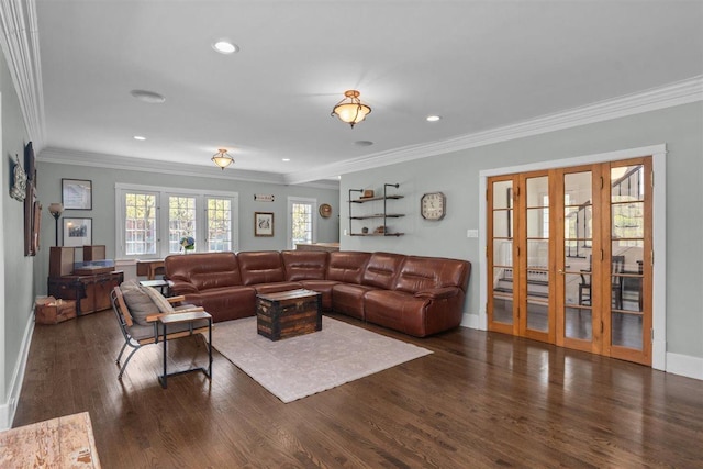 794 Dean Ave, Highland Park, IL 60035 - living area featuring french doors, wood finished floors, crown molding, recessed lighting, and baseboards