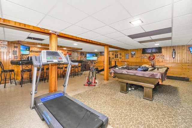 23424 W Winston Ave, Plainfield, IL 60586 - game room with wooden walls, a paneled ceiling, and pool table