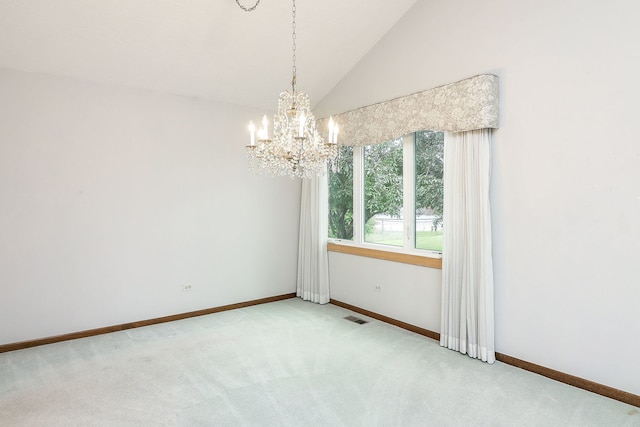 1116 N Old Fence Rd, Addison, IL 60101 - empty room featuring a chandelier, light colored carpet, and lofted ceiling