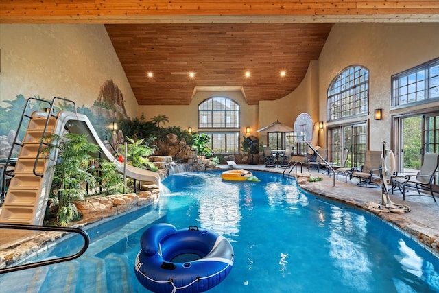 137 Singletree Rd, Orland Park, IL 60467 - indoor pool with a water slide and a patio area