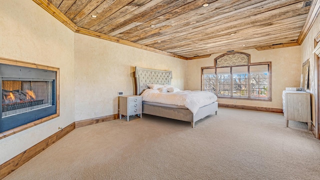 137 Singletree Rd, Orland Park, IL 60467 - bedroom with wooden ceiling, crown molding, carpet floors, a warm lit fireplace, and recessed lighting