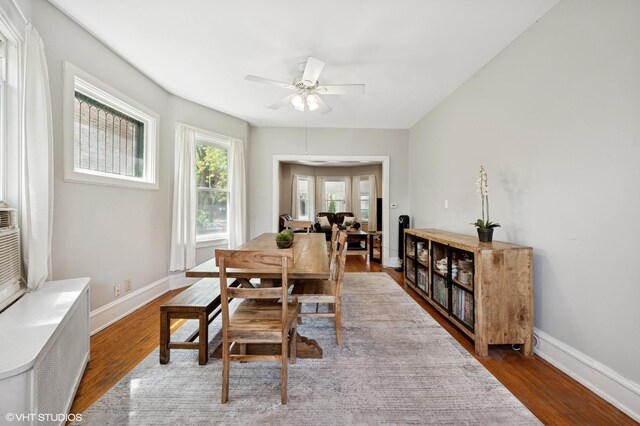 6329 N Hermitage Ave, Chicago, IL 60660 - dining space with ceiling fan, wood finished floors, and baseboards