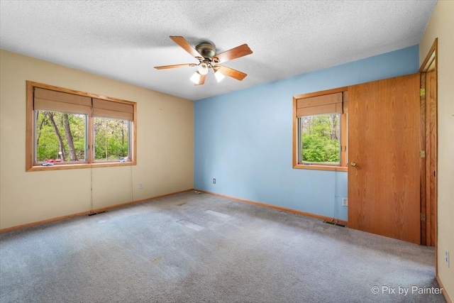 118 Centralia Pl, Poplar Grove, IL 61065 - spare room with healthy amount of natural light, a ceiling fan, carpet floors, baseboards, and a textured ceiling