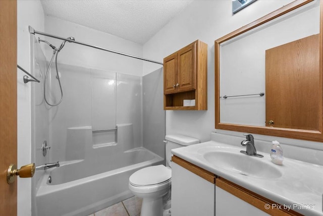 118 Centralia Pl, Poplar Grove, IL 61065 - full bathroom featuring a textured ceiling, toilet, tile patterned floors, vanity, and tub / shower combination
