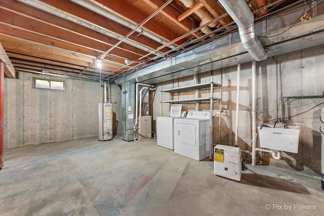 118 Centralia Pl, Poplar Grove, IL 61065 - basement featuring independent washer and dryer, water heater, a sink, and heating unit