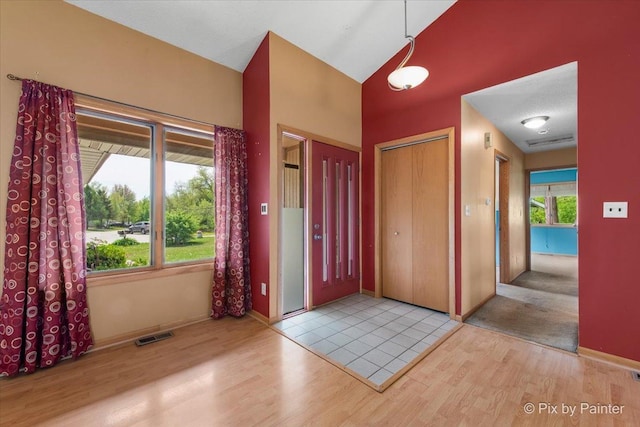 118 Centralia Pl, Poplar Grove, IL 61065 - foyer with wood finished floors, baseboards, and high vaulted ceiling