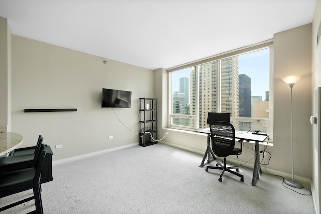 office area featuring baseboards and carpet flooring