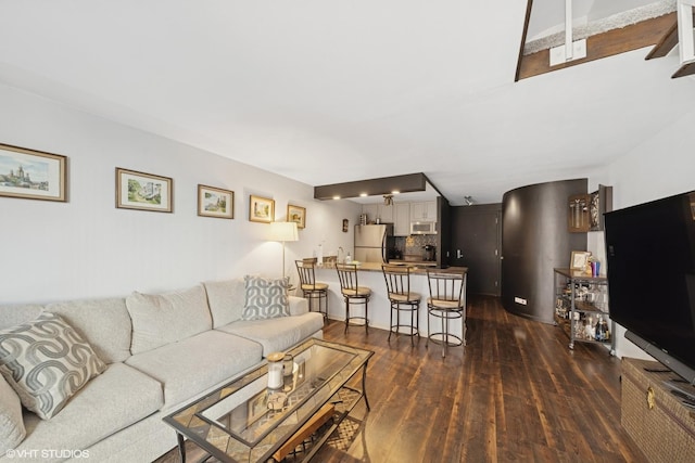 living area featuring dark wood-style floors