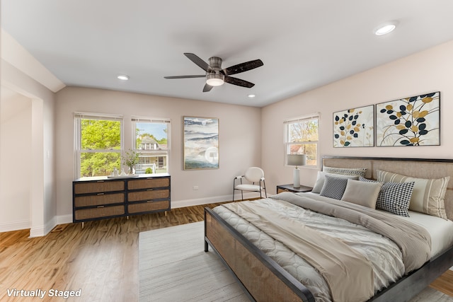 11311 S Stewart Ave, Chicago, IL 60628 - bedroom featuring baseboards, wood finished floors, recessed lighting, and a ceiling fan