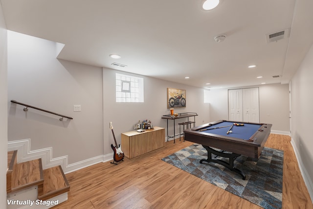 11311 S Stewart Ave, Chicago, IL 60628 - recreation room with light wood-style floors, recessed lighting, pool table, and baseboards