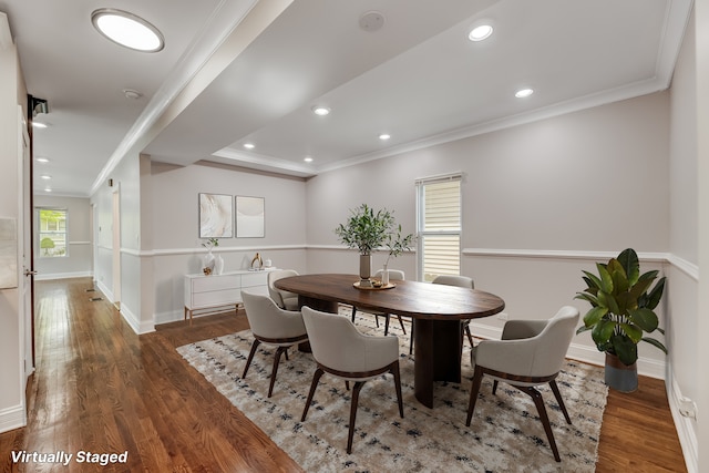 11311 S Stewart Ave, Chicago, IL 60628 - dining space featuring crown molding, wood finished floors, baseboards, and recessed lighting