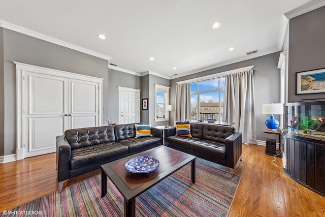 2451 S Western Ave Unit 3N, Chicago, IL 60608 - living area featuring ornamental molding, light wood-type flooring, baseboards, and recessed lighting