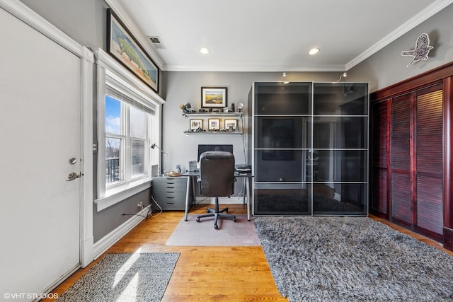2451 S Western Ave Unit 3N, Chicago, IL 60608 - office space with crown molding, wood finished floors, and recessed lighting