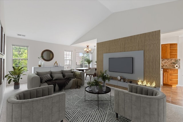 283 E Fabish Dr, Buffalo Grove, IL 60089 - living room with a chandelier and high vaulted ceiling