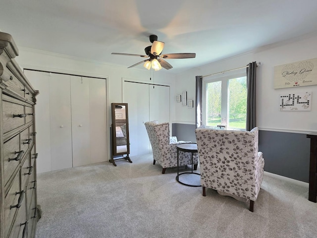574 Aberdeen Rd, Frankfort, IL 60423 - sitting room with light carpet, a ceiling fan, and crown molding