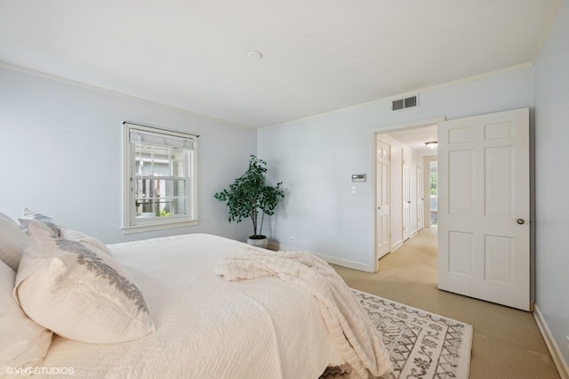 836 E Glenwood Rd, Glenview, IL 60025 - bedroom featuring baseboards, light colored carpet, and crown molding