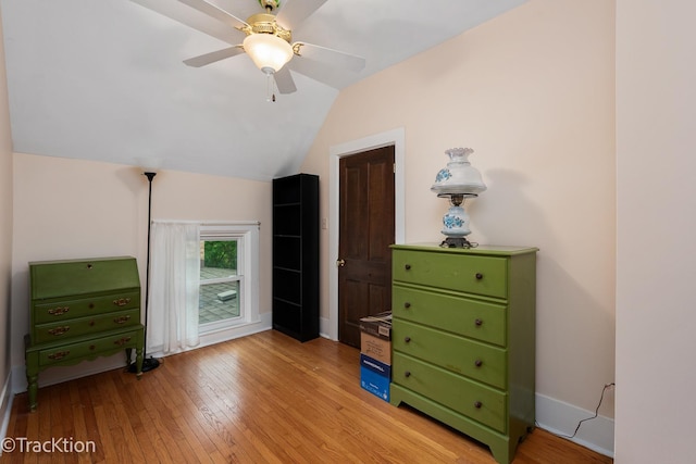 4929 Washington St, Downers Grove, IL 60515 - bedroom featuring light wood-style floors, vaulted ceiling, and a ceiling fan