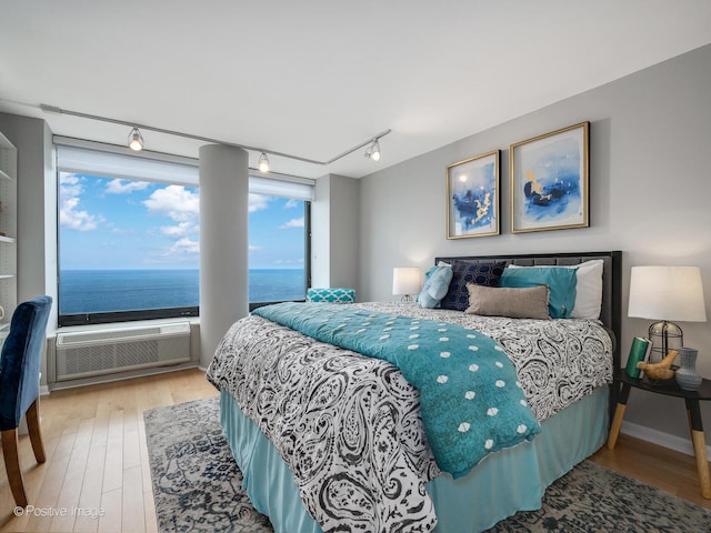 155 N Harbor Dr Unit 2011, Chicago, IL 60601 - bedroom with wood finished floors, track lighting, and an AC wall unit