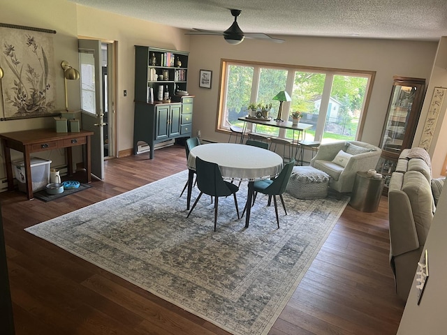 2493 W Mud Creek Rd, Mount Morris, IL 61054 - dining room with a ceiling fan, dark wood-style flooring, and a textured ceiling