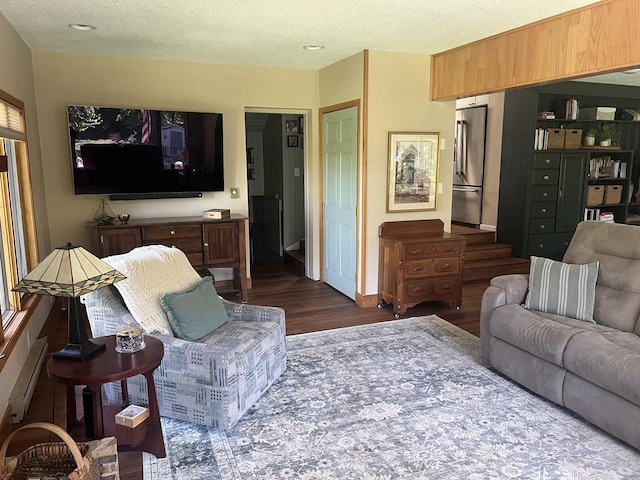 2493 W Mud Creek Rd, Mount Morris, IL 61054 - living room featuring dark wood-style floors and a textured ceiling