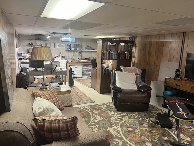2493 W Mud Creek Rd, Mount Morris, IL 61054 - living room featuring a paneled ceiling and wooden walls