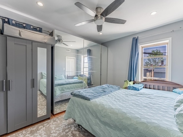 5717 N Kimball Ave Unit 2N, Chicago, IL 60659 - bedroom with light wood-style flooring, recessed lighting, and ceiling fan