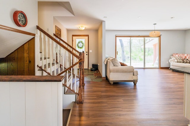 4182 Dawson Lake Rd, Poplar Grove, IL 61065 - entryway featuring dark wood-style floors, plenty of natural light, stairway, and baseboards