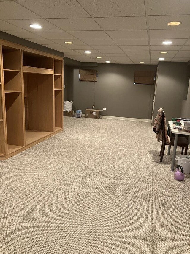 9423 Caledonia Dr, Tinley Park, IL 60487 - finished below grade area with carpet floors, baseboards, recessed lighting, and a drop ceiling