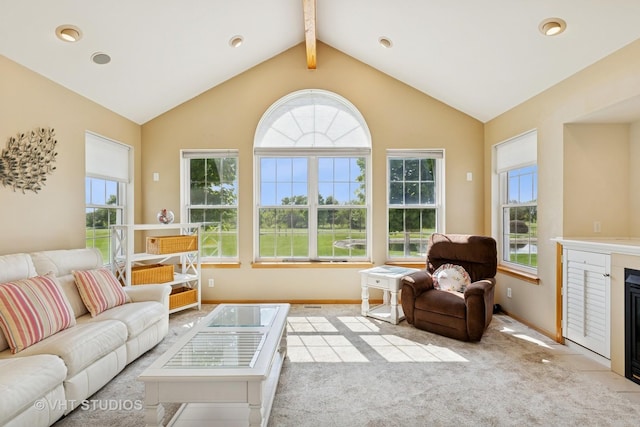 23803 E 3100 N Rd, Dwight, IL 60420 - carpeted living room featuring healthy amount of natural light, a fireplace with flush hearth, baseboards, and recessed lighting