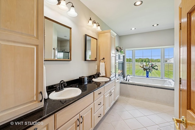 23803 E 3100 N Rd, Dwight, IL 60420 - full bath featuring double vanity, a bath, tile patterned floors, and recessed lighting