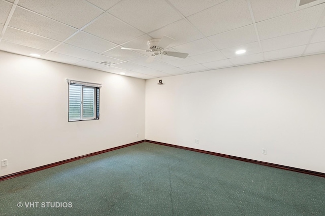 23803 E 3100 N Rd, Dwight, IL 60420 - carpeted spare room with a drop ceiling, a ceiling fan, baseboards, and recessed lighting