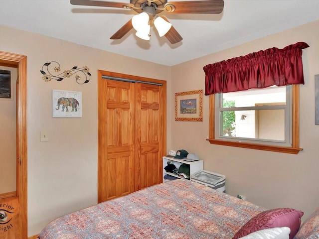 bedroom featuring a closet and ceiling fan