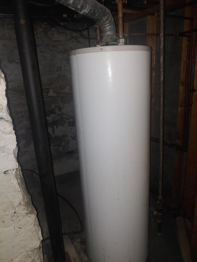 utility room featuring water heater