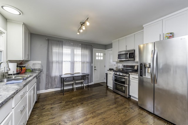 19451 W Hoag Ct, Mundelein, IL 60060 - kitchen featuring stainless steel appliances, a sink, decorative backsplash, and dark wood finished floors